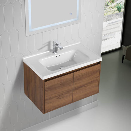Bern 32 inch Modern Floating Vanity with One-piece Ceramic Sink and Countertop