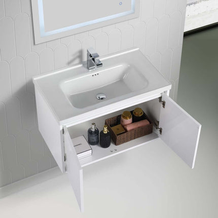 Bern 32 inch Modern Floating Vanity with One-piece Ceramic Sink and Countertop