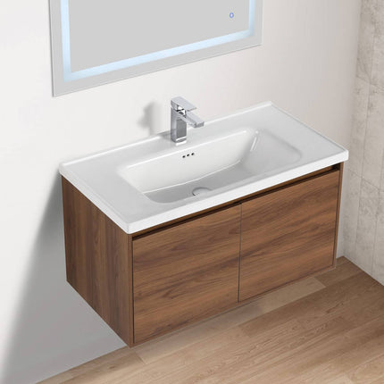 Bern 36 inch Modern Floating Vanity with One-piece Ceramic Sink and Countertop