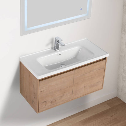 Bern 36 inch Modern Floating Vanity with One-piece Ceramic Sink and Countertop