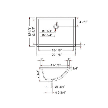 Undercounter Basin – White 20″ X 15″ Rectangular