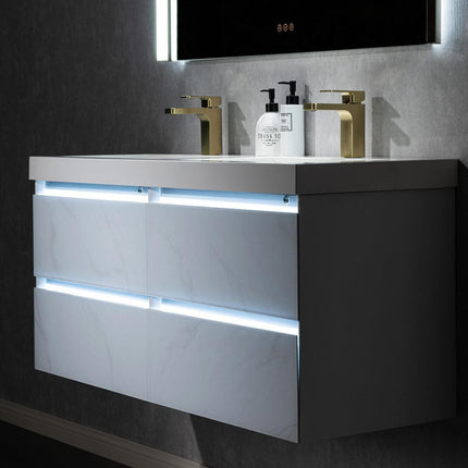 Jena 48 Inch Modern Luxury Floating Double Vanity, LED Illuminated
