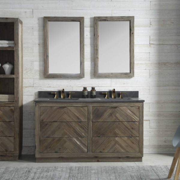 Weathered Herringbone 60 Inch Designer Double Bathroom Vanity